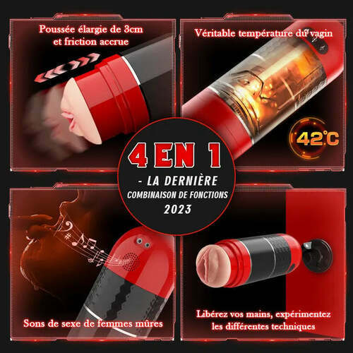 TankMaster 4X - 4 en 1 Masturbateur Cup, 7 mouvements de va-et-vient, chauffage intégré, voix féminine amovible